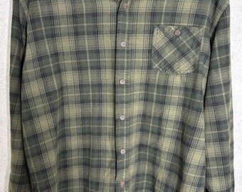 Camicia da uomo vintage Weatherproof in flanella a quadri verde/antracite, taglia XL, con una tasca sul petto.