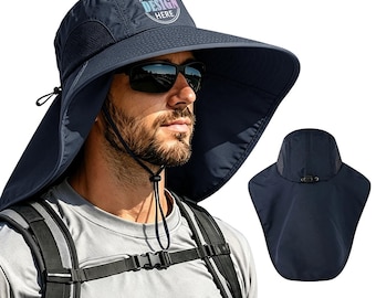 Personalized Sun Hat Custom Logo/Text, UPF 50+ Wide Brim Bucket Hat with Neck Flap, Adjustable Fishing Hat for Men Women