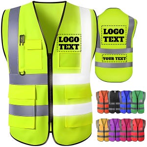 Custom Safety Vest with Logo Text, Personalized Reflective Hi Vis Vest, Workwear Uniform, Event Staff Vest, Company Gift