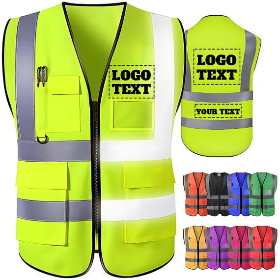 Custom Safety Vest with Logo Text, Personalized Reflective Hi Vis Vest, Workwear Uniform, Event Staff Vest, Company Gift