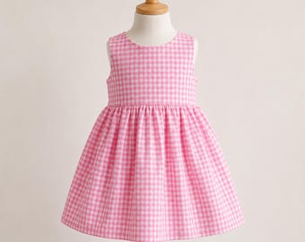 Roze pasteljurk voor meisjes, katoenen zomerjurk peuter, lichtgewicht kinderoutfit, premium meisjesjurk, jurk verjaardagsfoto