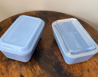 Vintage Canadian Pyrex Delphite Blue Refrigerator Dish 502 | Rare Solid Blue Lid Option