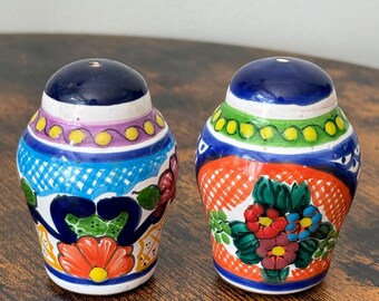 Hand-Painted Mexican Talavera Salt Pepper Shakers | Vibrant Floral Ceramic Kitchen Decor