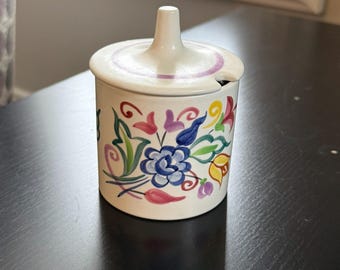 Vintage Poole Pottery England Lidded Sugar / Jam Pot | Hand Painted Floral Stoneware