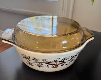 Vintage Pyrex Brown Floral Vine Casserole Dish | Retro Baking Dish, Mid-Century Style