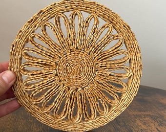 Vintage geweven rotan bloem muurdecoratie | Boho Sunburst-onderzetter | Boho-tafelmat