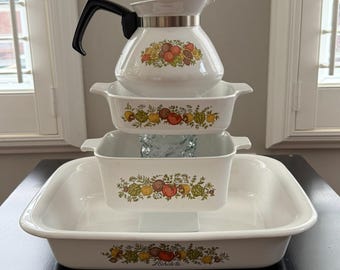 Vintage 1970s–1980s CorningWare Spice of Life/L'Echalote Casserole dishes