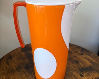 Vintage EMSA Orange Pitcher | 1970s West Germany Plastic Water Jug, Pop Art Carafe