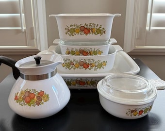 Vintage 1970s–1980s CorningWare Spice of Life/L'Echalote Casserole dishes