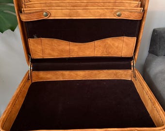 Maletín Stradellina vintage de piel italiana / Maletín rígido color marrón de los años 80 con llave.