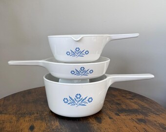 Corning Ware Blue Cornflower Stovetop Skillets and Sauce Pans | Retro Kitchen Cookware