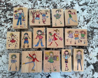 Vintage Wood Mounted Penny Black Stick Figure Rubber Stamps - YOU CHOOSE | Whimsical Kids