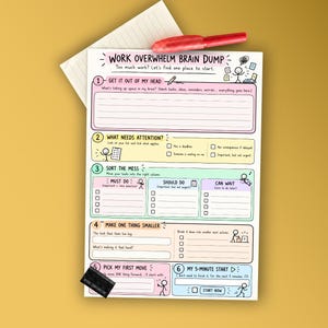 ADHD Work Overwhelm Brain Dump,  Work Planner, Task Prioritization Worksheet, Overwhelmed at Work, Productivity Printable, Digital Download