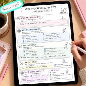 ADHD Procrastination Reset Worksheet, Cozy ADHD Printable, Task Initiation Planner, Executive Function, 5 Minute Start PDF