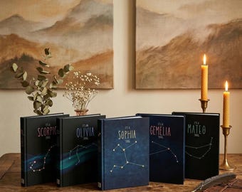 Personalized Zodiac Constellation Journal | Custom Celestial Hardcover Diary | Galaxy Night Sky Notebook | Aesthetic Astrology Gift for Her