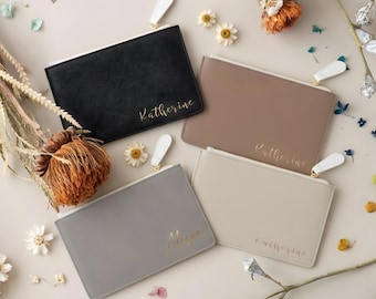 Personalized Mini Clutch | Custom Name Zipper Pouch | Saffiano Faux Leather Makeup Case | Bridesmaid Gift for Her | Small Wallet for Women