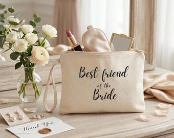 Personalized Canvas Pouch | Custom Makeup Bag | Universal Wedding Bridal Party Gift | Bridesmaid Proposal Wristlet