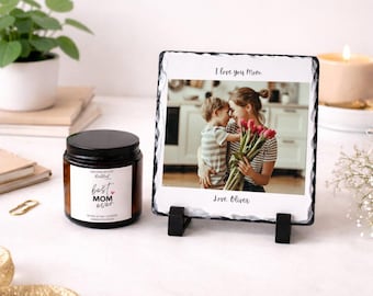 Best Mom Ever Gift Box | Personalized Photo Slate & Scented Candle Set | Custom Mother's Day Gift from Son or Daughter | Mom Birthday Gift
