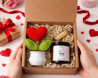 Mom Gift Box | Best Mom Ever Candle Gift Set | Crochet Heart Plant | Mother's Day Care Package | Funny Mom Gift | Smells Like Favorite Child
