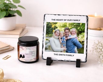 Personalized Mother's Day Gift Box | Custom Family Photo Slate & Scented Candle Set | Sentimental Gift for Mom | Gift from Kids or Husband