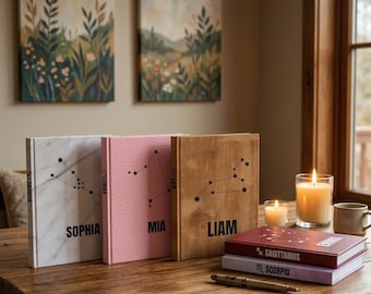 Personalized Zodiac Constellation Journal | Custom Name Celestial Hardcover Diary | Astrology Gift for Her | Personalized Notebook Planner