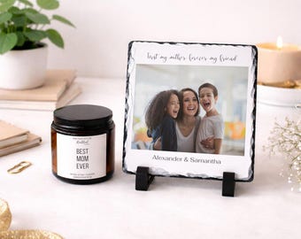 Personalized Mom Gift Box | Custom Photo Slate & Scented Candle Set | First My Mother Forever My Friend | Best Mom Ever | Mother Daughter