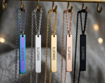 Personalized Engraved Name Bar Necklace, Surgical Steel, Daily Wear