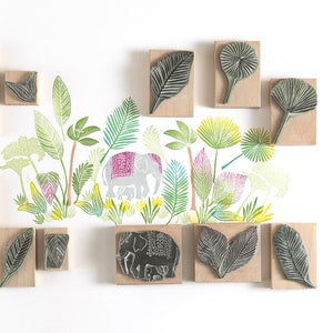 Elephant and Jungle Stamps Rubber Stamp Elephant Stamp Jungle Stamp Noolibirdstamps wildlife stamp Art Stamp craft stamp image 3