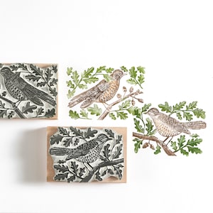 Tampon oiseau, tampon grive, tampon oiseau, tampon oiseau chanteur, tampon chêne, tampon mariage