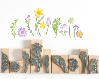 Spring Flower Rubber Stamp, Flower Stamp, Daffodil Stamp, Hyacinth Stamp, Dandelion Stamp, Wedding Stamp, Nature Stamp, Art Stamp