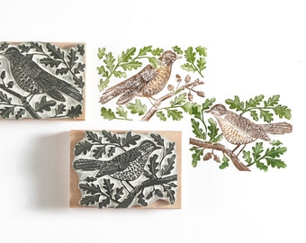 Bird Rubber Stamp, thrush rubber stamp, Bird Stamp, Songbird Stamp, oak tree stamp, wedding stamp