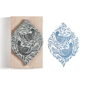 Handmade Pigeons in Willow Rubber Stamp: Garden Bird Lino Cut