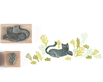 Cat Rubber Stamp, Cat gift, Black Cat Stamp, Garden stamp