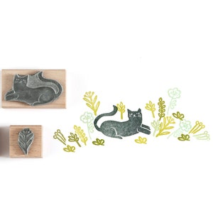 Timbre en caoutchouc de chat, cadeau de chat, timbre noir de chat, timbre de jardin