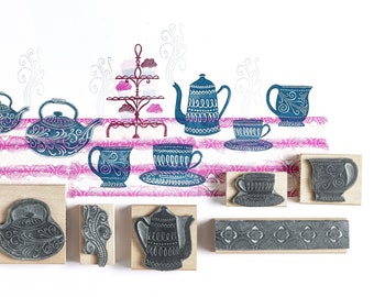 Tea Cup Rubber Stamp, Tea Set Rubber Stamps, for Cardmaking and Journalling