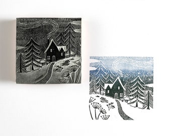 Home for Christmas Rubber Stamp, Christmas Stamp, Tree stamp, forest stamp, stocking filler