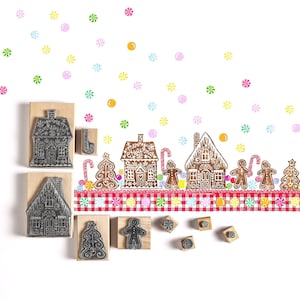 Gingerbread Men and Gingerbread House Rubber Stamps for Homemade Christmas Cards