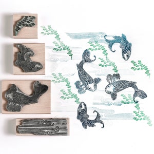 Koi Karpfen Stempel mit Wasserstempel, japanischer Stempel, Stempel für die Kartenherstellung