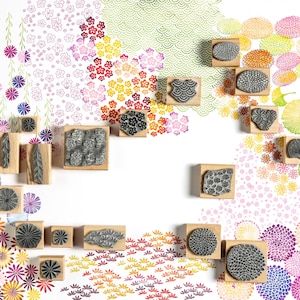 Japanse bloemen en patroonstempels, bloemstempels voor kaarten maken Stempelcadeau, ambachtelijk cadeau, Japanse kunst