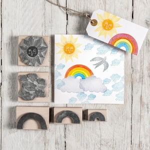 Sellos de goma arco iris, sol y nubes, sellos meteorológicos, sellos de goma para la fabricación de tarjetas