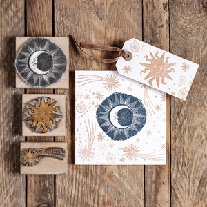 Stempels zon, maan en ster voor kaartmaken, hemelse stempels, astrologiecadeau, ambachtelijke stempels