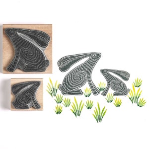Sitting Hare Rubber Stamp, grass stamp, craft stamp, papercraft image 1