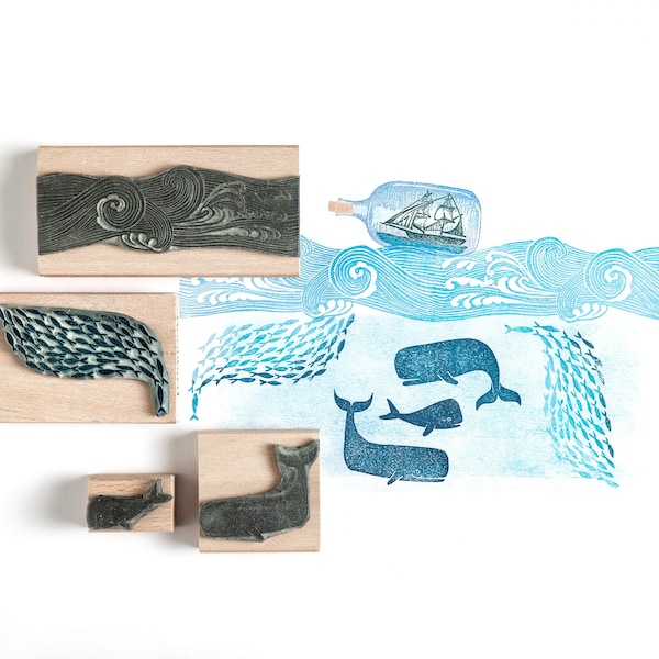 Whale Rubber Stamps, Sea Stamp, Fish Stamp, Craft gift for card making