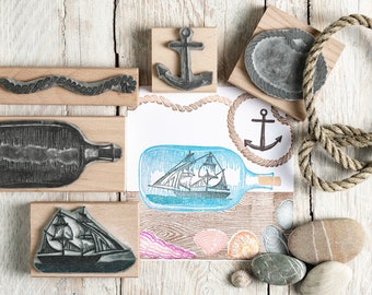 Ship in a Bottle Rubber Stamps, Sea themed stamps, Craft gift