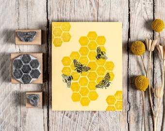 Bees and honeycomb stamp set | craft stamp | bees stamps | craft gift-3 stamp set-nature stamps | beekeeper gift | nature journal stamp