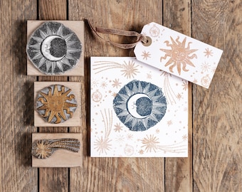 Sun, Moon and Star Rubber Stamps for Cardmaking, Celestial stamps, Astrology Gift