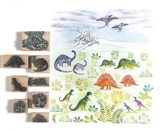 Dinosaur Stamps, Rubber Stamps Dinosaurs, Craft Gift for kids, Diplodocus Stamp, Tyrannosaurus rex stamp, Stegosaurus Stamp.