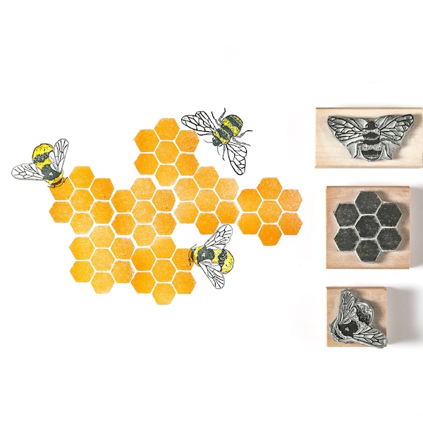 Bee Rubber Stamp - stamps for card making - Honeybee Stamp - Honeycomb - Beekeeper Stamp - Craft set - Craft gift set - craft stamp