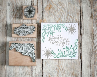 Seasons Greeting Christmas Stamp, Mistletoe Rubber Stamp