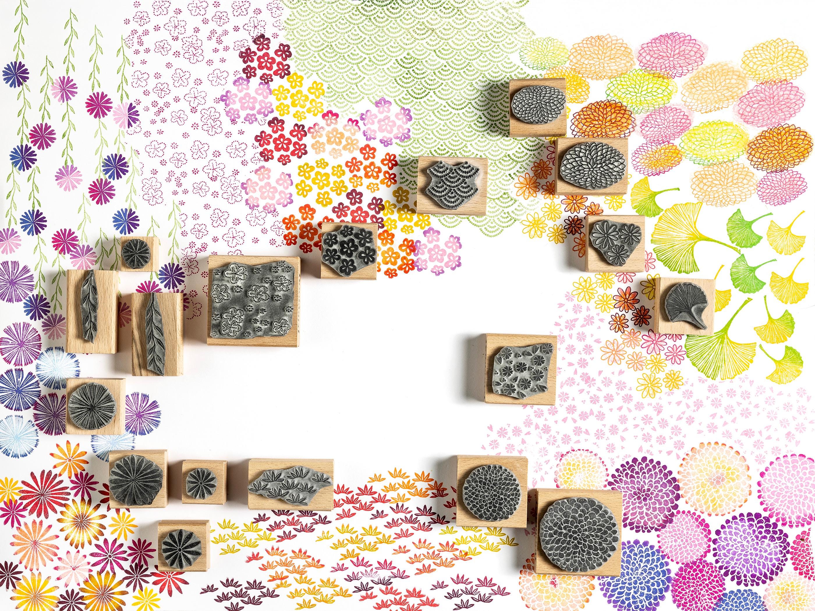 Japanese Flowers and Pattern Rubber Stamps, Flower Stamps for Card Making Stamp gift , Craft gift , Japanese art